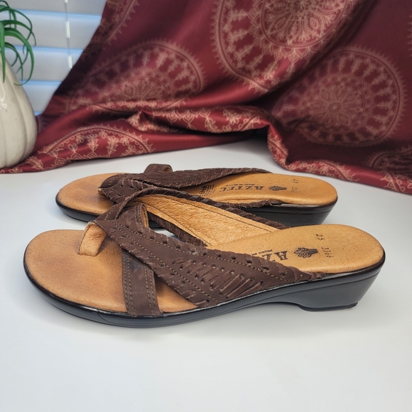 H. Aztec Made In Mexico Sandals Brown Leather Size 25 US8 - Picture 3 of 11